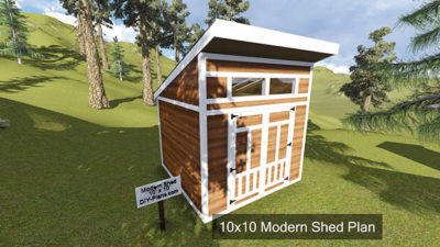 10x10 Modern Shed Plan Front View
