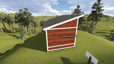 10x18 Modern Shed Plan Side View Roofing