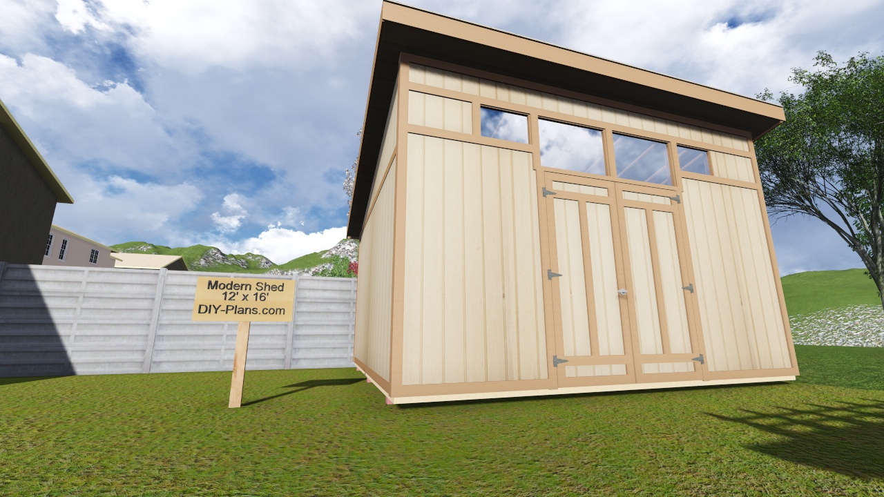12x16 modern shed plans center door
