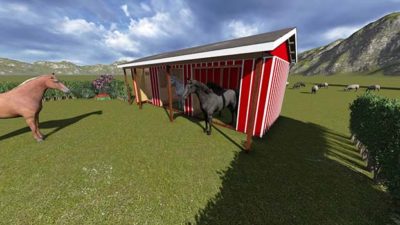 10x30 Two Stall Horse Run In Barn Plan Angled View