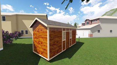 8x20 Tall Garden Shed Plan Angled View