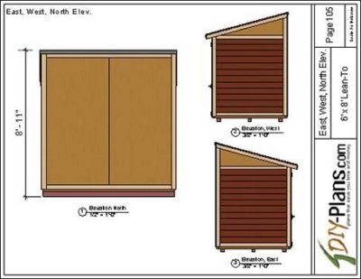6x8 Lean To Shed Plan Elevation Views