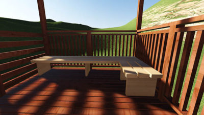 Deck plan with swing set and slide