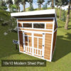 10x10 Modern Shed Plan Front View 2