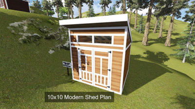 10x10 Modern Shed Plan Front View 2