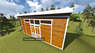 10x24 Modern Shed Plan Front Image Angled